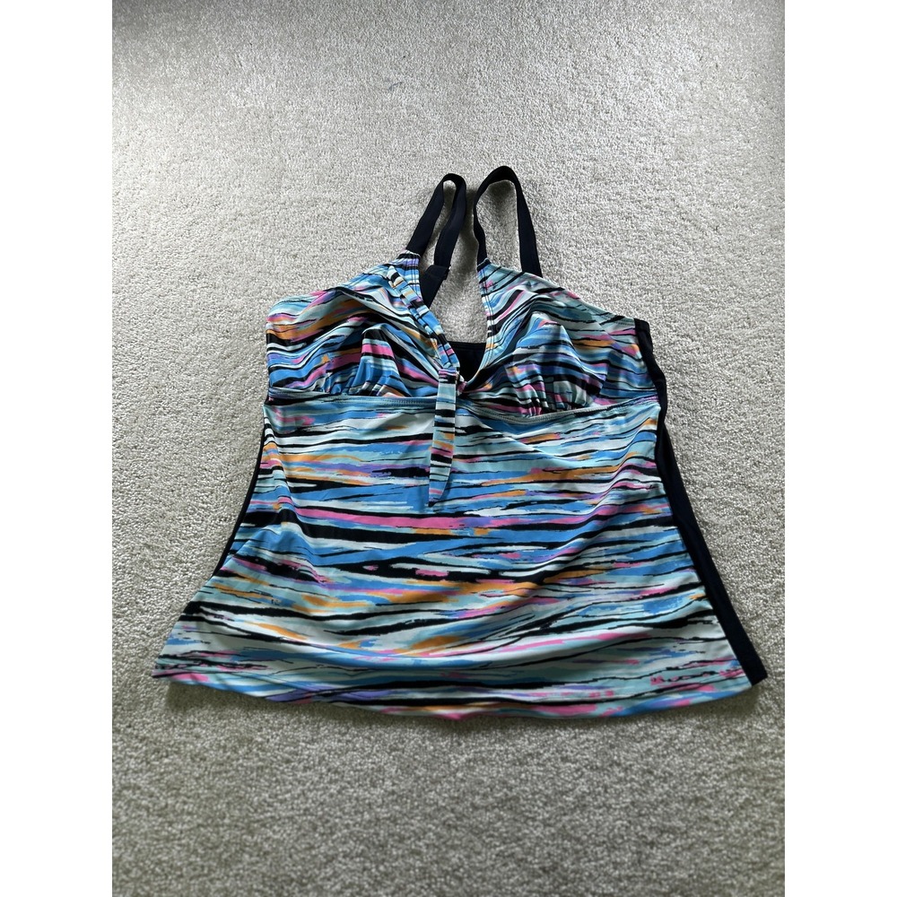 Tankini Swimsuit Top Womens 3XL Multi Abstract Print Adjustable Straps Plus Size